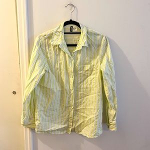H&M long sleeve button down shirt, green & white stripe, size XXS